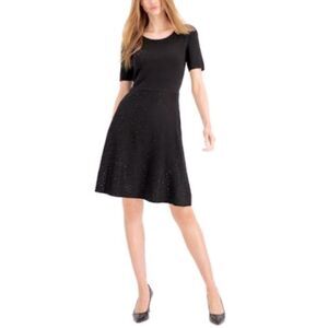 Anne Klein Embellished a-Line Sweater Dress - Anne Black